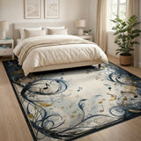 Musical Notes Distressed Blue Area Rug