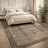 Brown Tan Geometric Grid Area Rug