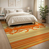 Vibrant Orange Striped Area Rug with Abstract Motif