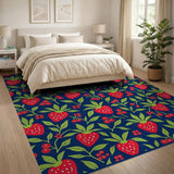 Multi-color and Patterns Navy Strawberry Fruit Pattern Area Rug