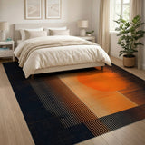 Modern Orange Sun Disc Striped Geometric Area Rug