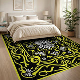 Ornate Yellow Floral Medallion Area Rug