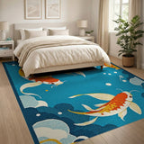 Teal Blue Swimming Koi Fish Area Rug