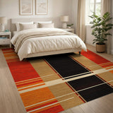 Bold Orange Black Grid Geometric Area Rug