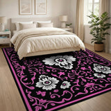 Ornate White Floral Persian Rug with Pink Border