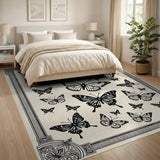Ornate Black Butterfly Silhouette Area Rug