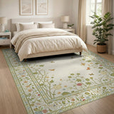 Cream Floral Vines Butterflies Vintage Rug