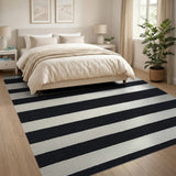Black and White Woven Black White Striped Woven Area Rug