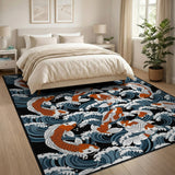 Koi Fish Blue Wave Area Rug