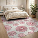 Pink Roses Daisies Outline Area Rug