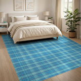 Blue Teal Plaid Checkered Area Rug