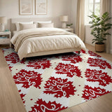 Red Maple Leaf Diagonal Print Area Rug