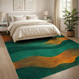 Abstract Green Orange Wave Area Rug