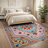 Traditional Persian Pink Teal Floral Persian Area Rug