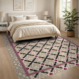 Beige Traditional Persian Rug with Geometric Purple Accents