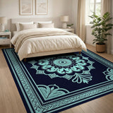 Teal Mandala Navy Area Rug