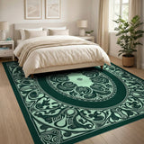 Ornate Teal Green Floral Medallion Rug