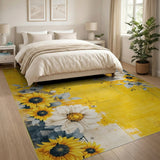 Distressed Yellow Sunflower Daisy Area Rug