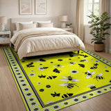 Whimsical Yellow Bee Daisy Area Rug