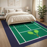 Green Tennis Court Kids Area Rug with Rackets