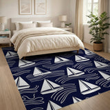 Navy Sailboat Waves Area Rug