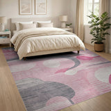 Abstract Area Abstract Wavy Pink Grey Area Rug
