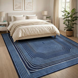 Navy Blue Concentric Geometric Area Rug