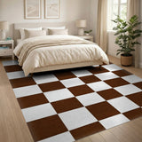 Classic Brown White Checkered Area Rug