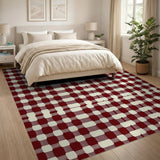 Burgundy Gingham Check Area Rug