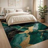 ODIKA Emerald Green and Gold Abstract Marble Washable Area Rug