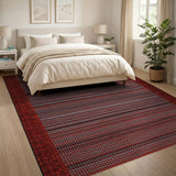 Bold Red Black White Geometric Stripe Rug