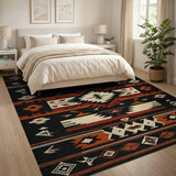 Southwestern Geometric Area Rug in Black Rust Ivory