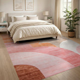 Modern Curved Abstract Area Rug in Pink Orange
