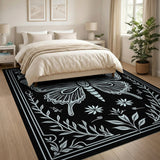 Ornate Butterfly Floral Line Art Area Rug