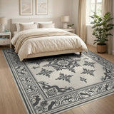 Ornate Black White Persian Medallion Black and White Rug