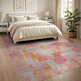 Pink Gold Geometric Patchwork Area Rug