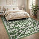 Ornate Green Floral Medallion Green Area Rug