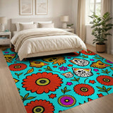 Vibrant Marigold Sugar Skull Cat Area Rug