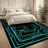 Blue and Teal Neon Circuit Blue Teal Geometric Area Rug