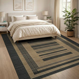 Geometric Modern Beige Black Striped Woven Area Rug