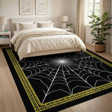 Intricate Spider Web Area Rug Black with Gold Border