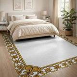 Ornate Gold Floral Baroque Frame Rug