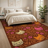 Playful Grinning Cartoon Cats Floral Rug