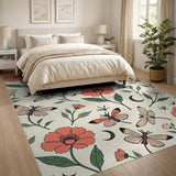 Whimsical Red Poppy Dragonfly Moon Rug