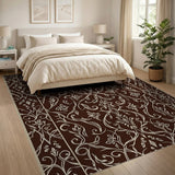 Elegant Brown Cream Floral Vintage Area Rug