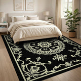 Ornate Gold Floral Persian Area Rug on Black