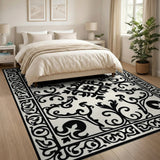 Opulent Black White Persian Floral Rug