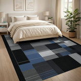 Blue and Teal Modern Geometric Patchwork Area Rug in Grey Blue