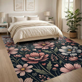 Blush Pink Cosmos Flowers Hearts Floral Rug