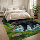Majestic Black Bear Stream Crossing Rug